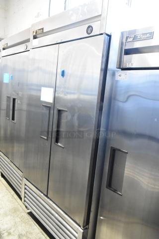 2016 True T-35 stainless steel 2-door reach-in cooler with poly-coated racks, commercial casters, 115V, 1 phase.