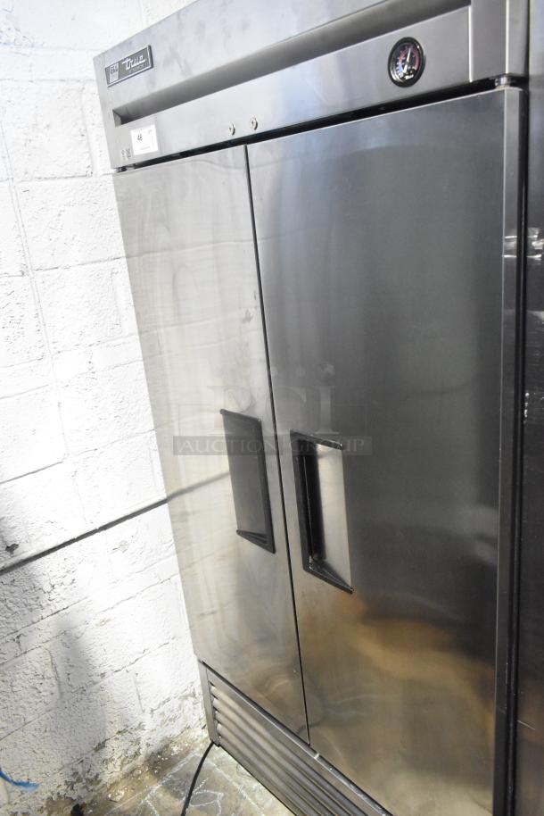 2017 True T-35 Stainless Steel Commercial 2 Door Reach-In Cooler with poly-coated racks, 115 volts, 1 phase.