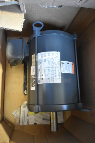 Nema HD98 Motor, 230/460 Volts, 3 Phase, in original packaging. Features spec label and premium branding. Appears in good condition.