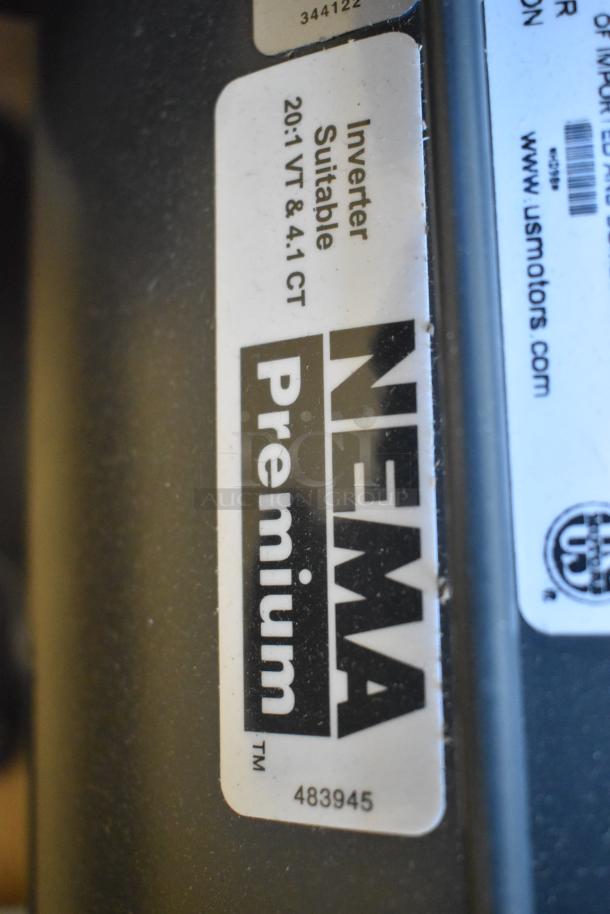 Nema HD98 Motor, 230/460V, 3 Phase, Inverter Suitable, Nema Premium label shown, model number 483945.