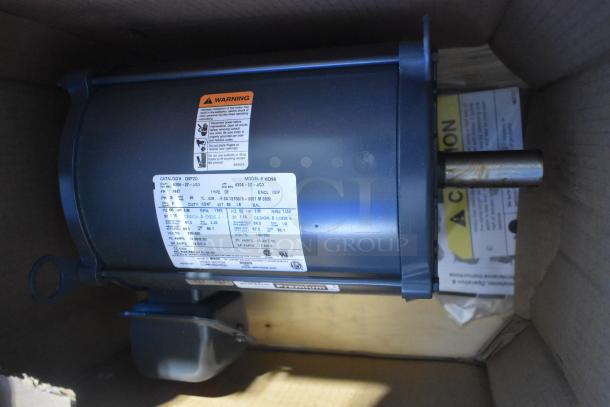Nema HD98 Motor, 230/460V, 3 Phase. New condition with visible specification labels and warning tag.