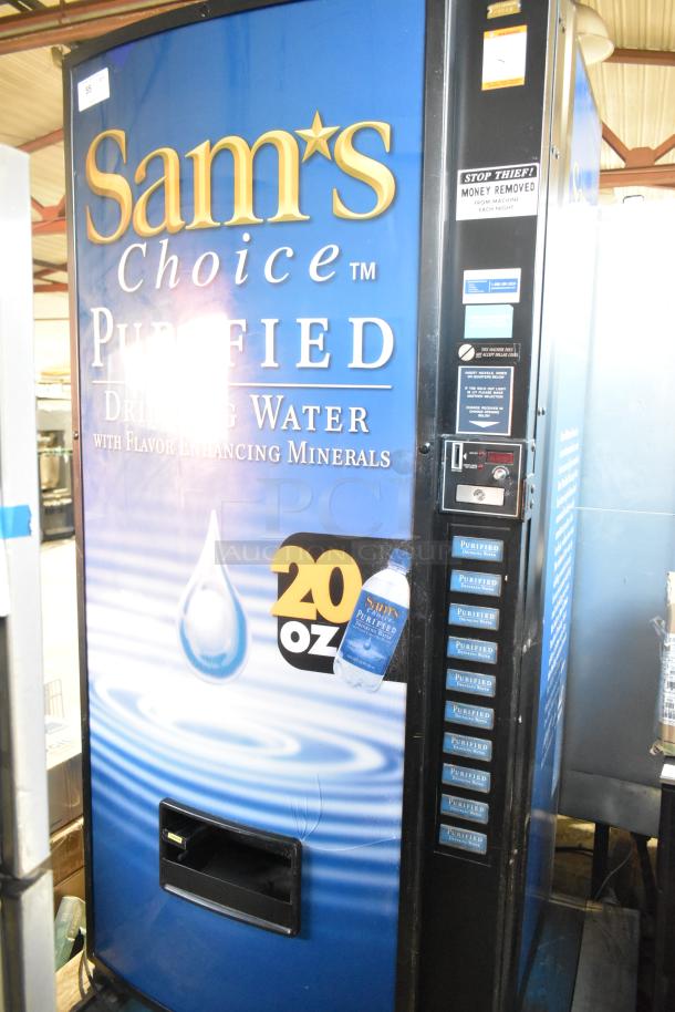Royal Vendors RCVDE7 commercial vending machine for bottled drinks, "Sam's Choice" branding, cash acceptor, 115 volts, 1 phase.