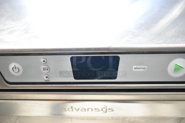 Hobart LXe stainless steel commercial undercounter dishwasher with Advansys label, digital display, and control buttons, in good condition.