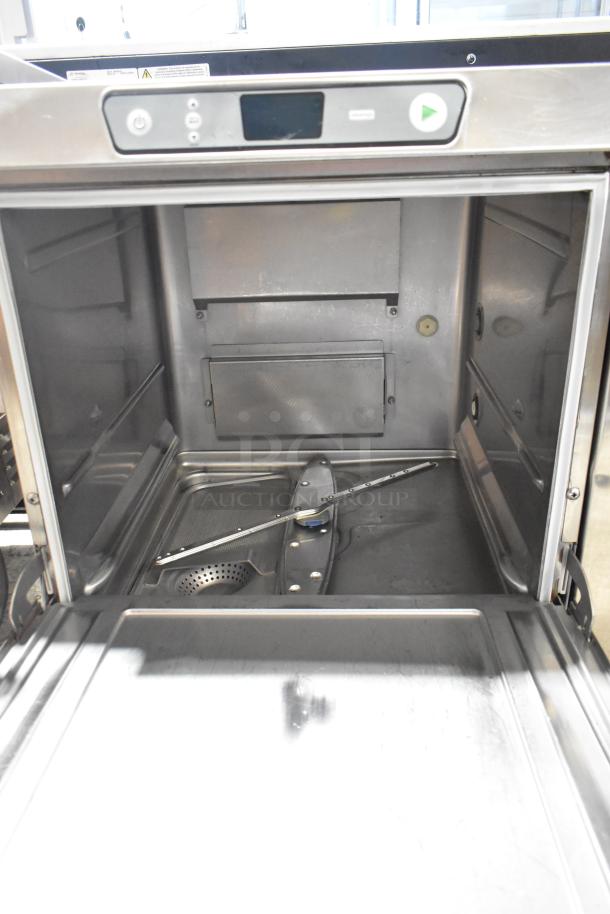 Hobart LXe stainless steel commercial undercounter dishwasher, interior view, control panel visible. Excellent condition.