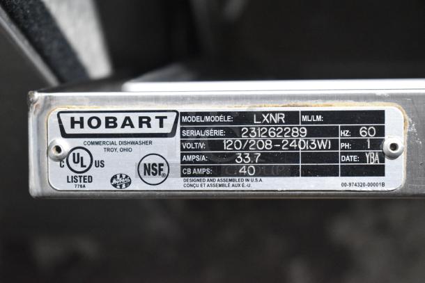 2024 Hobart LXNR stainless steel undercounter dishwasher, 120/208-240V, 1 phase, commercial grade, UL, NSF listed.