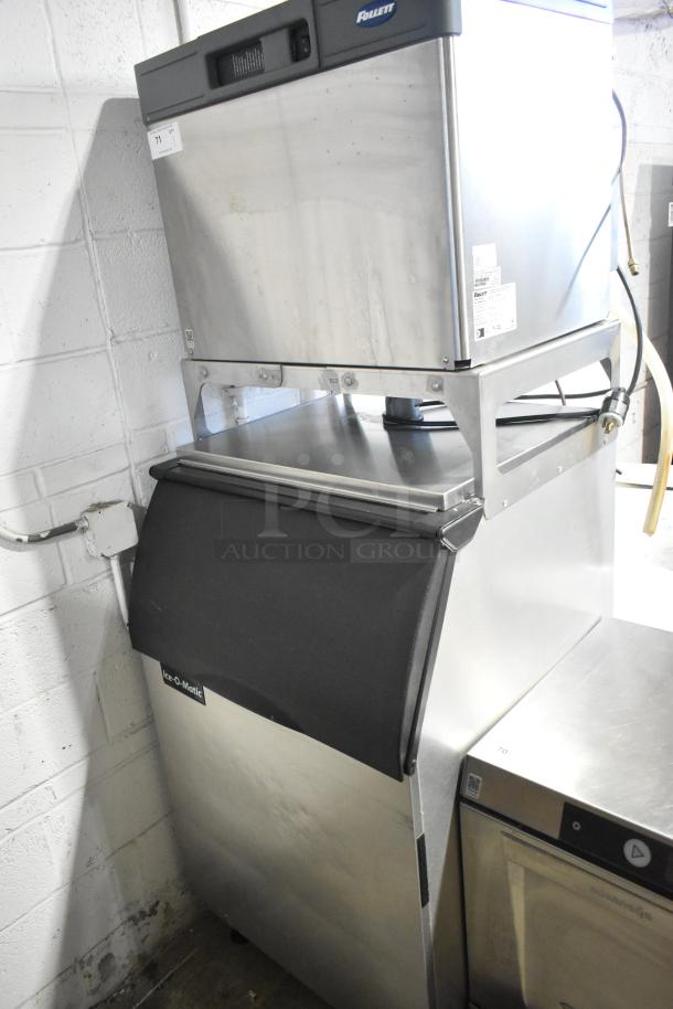 2024 Follett HMC1410WBT stainless steel nugget ice machine on Ice-O-Matic bin, produces 1475 lbs/day, 208-230V.