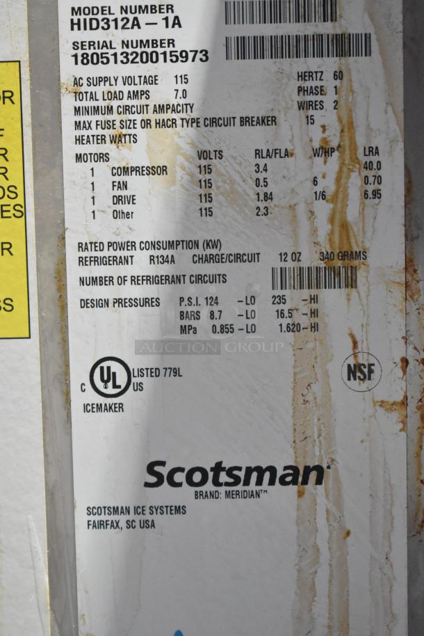 2018 Scotsman HID312A-1A ice machine, stainless steel, 12 lb. bin, 115V, countertop model, commercial use, NSF certified.