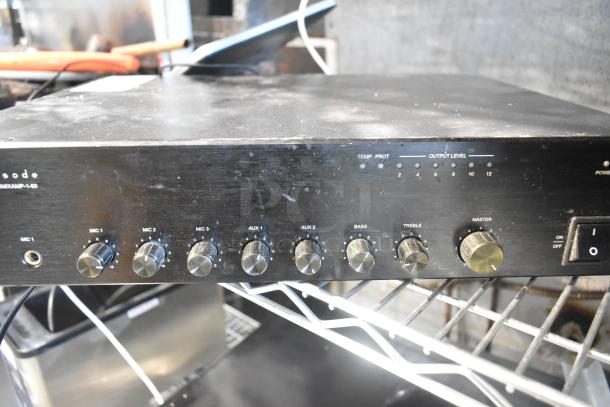 Episode ECA-70MIXAMP-1-60 amplifier, black, with multiple control knobs and visible wear.