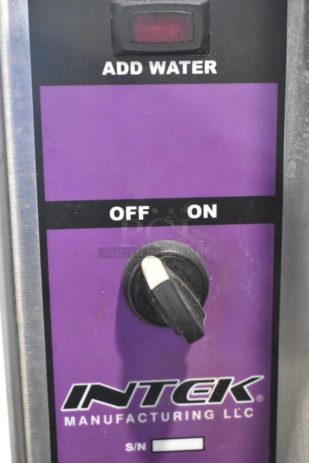 Intek XSG-5 Steam Cabinet control panel, stainless steel, "Add Water" indicator, on/off switch, model label visible.