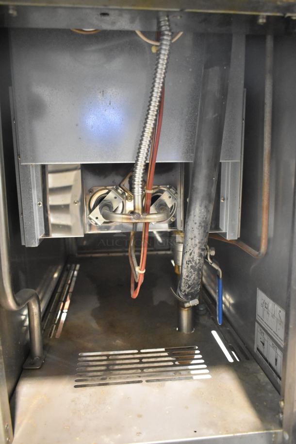 Rosito Bisani CPG1 stainless steel commercial pasta cooker, natural gas, 80,000 BTU, showing internal components and hoses.