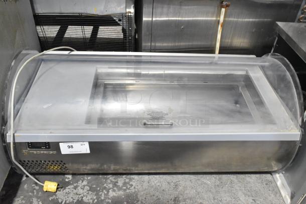 Tecfrigo Microgel 4 gelato display merchandiser, stainless steel, tabletop model, 230 volts, used condition, visible tags.
