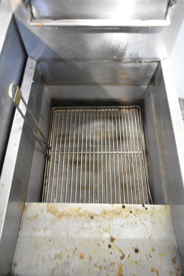 Frymaster GF40SD stainless steel deep fat fryer, floor model, natural gas, 122,000 BTU. Used condition.
