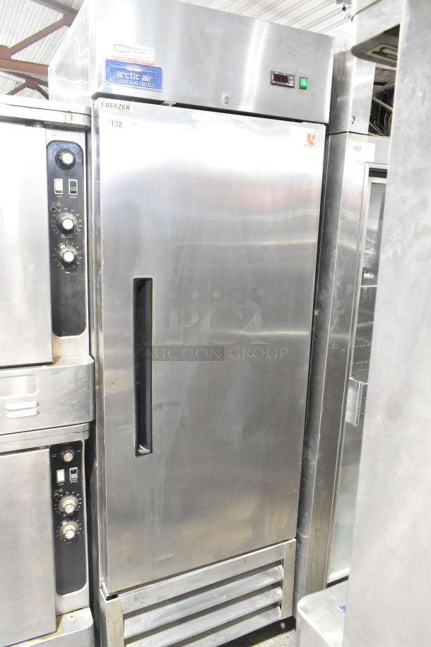 Arctic Air AF23 stainless steel commercial single door reach-in freezer, 115 volts, 1 phase, visible control panel.