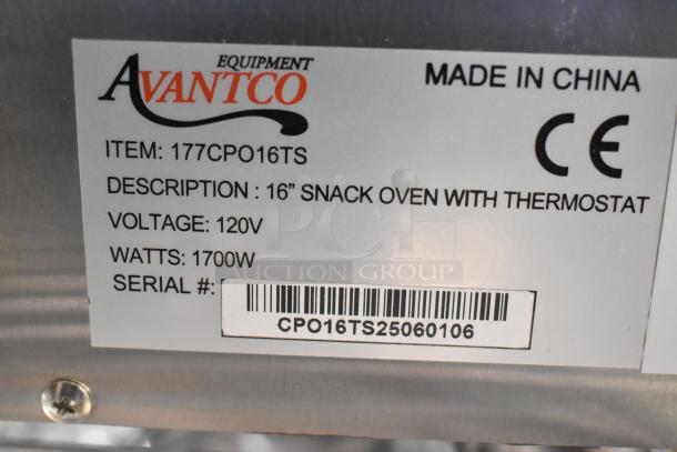 Avantco 177CPO16TS Stainless Steel Pizza Oven, new condition, 120V, 1700W, with adjustable thermostat, scratch and dent markdown.