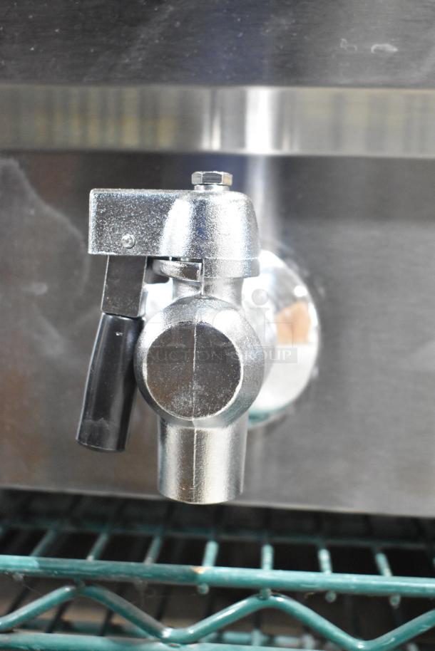 Avantco 177F202 stainless steel valve detail on new scratch and dent 2024 dual tank electric fryer.