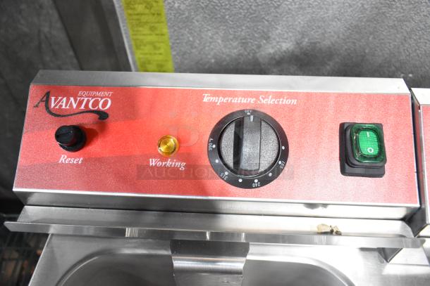 Avantco 177F202 dual tank electric fryer control panel with temperature selection, reset, and power buttons.