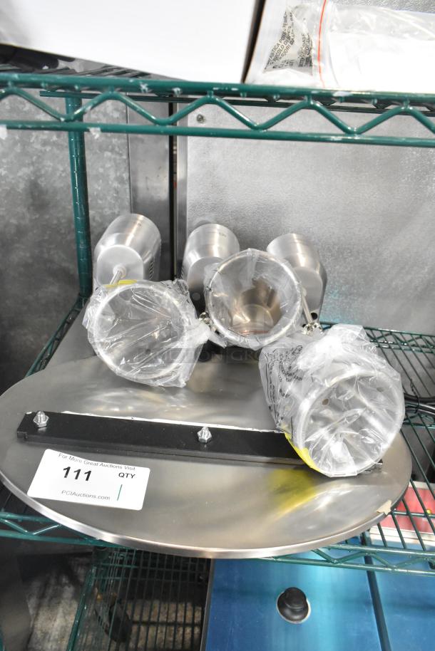 Brand new AvaMix DM-B-30C stainless steel triple spindle drink mixer, wrapped in plastic, showing minor surface imperfections.