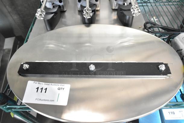 Brand new AvaMix DM-B-30C stainless steel drink mixer, triple spindle, 120V, with minor scratches. Auction label visible.