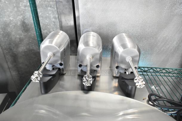 BRAND NEW AvaMix DM-B-30C stainless steel triple spindle drink mixer with minor dents, 120V, 1PH power.