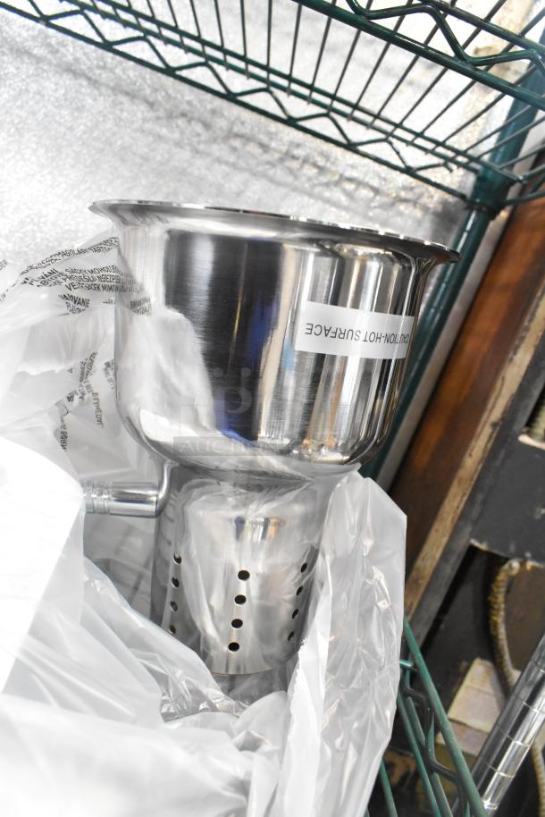 BRAND NEW SCRATCH AND DENT! CK2527B316 Metal Commercial 2 Head Heat Lamp, 120V, 1 Phase, partial view, caution label visible.