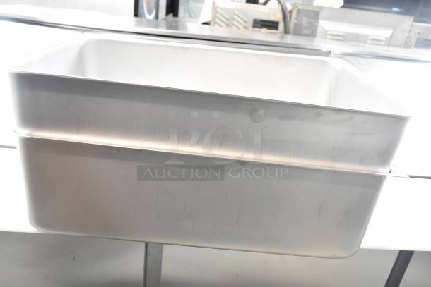 Brand new Vollrath 99765 full-size steam table spillage pans, 6 3/8" deep, stainless steel, visible minimal scratches. Box of 2.