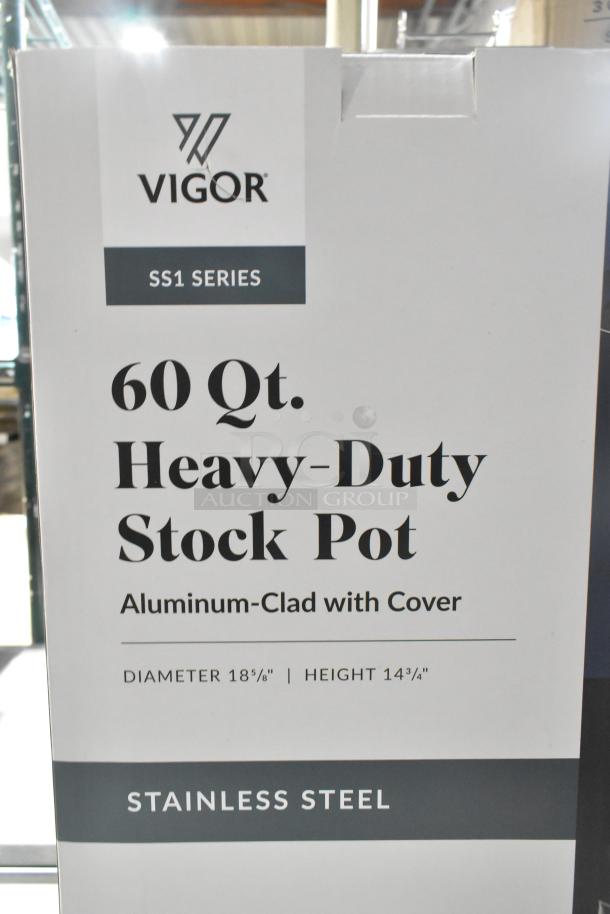 BRAND NEW SCRATCH AND DENT! Vigor 60 Qt. Heavy-Duty Stainless Steel Stock Pot, aluminum-clad, includes cover, SS1 Series.