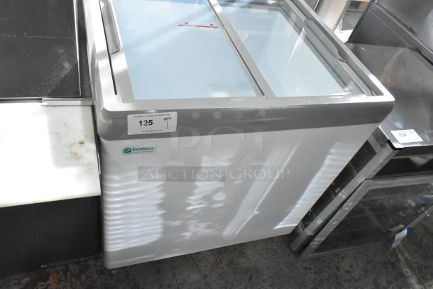 BRAND NEW SCRATCH AND DENT! Excellence HB-7HCD-CHB Dual Temperature Display Cabinet, 7.4 cu. ft., 115V, 1 Phase, with tags visible.