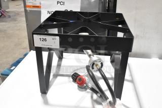 BRAND NEW Metal Propane Gas Single Burner Stock Pot Range; minor scratches; includes hose and regulator; commercial quality.