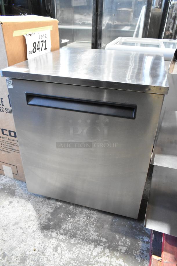 2021 Delfield 406P-STAR4 stainless steel undercounter cooler with single door and commercial casters, 115V, 1 phase.