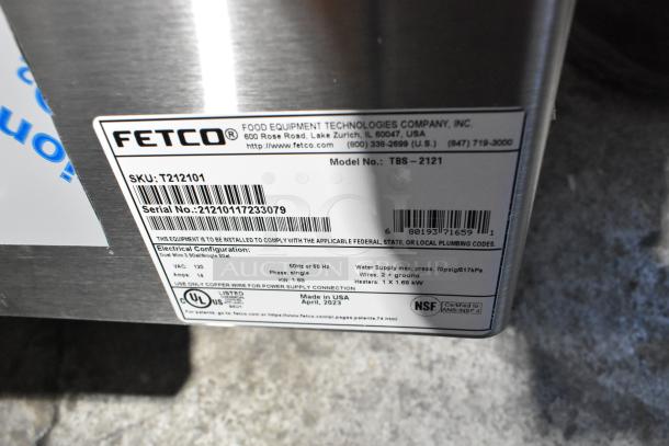 BRAND NEW 2023 Fetco TBS-2121 Iced Tea Brewer; stainless steel, twin 3.5 gal, 120V, 1-phase. Serial: 21210117233079. Scratch and dent.