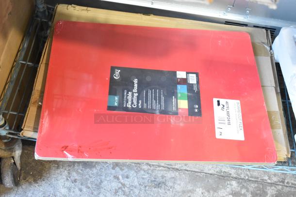 3 new scratch and dent Choice flexible cutting boards, 24"x18", multi-colored, includes metal rack, model 407FLX6P2418.