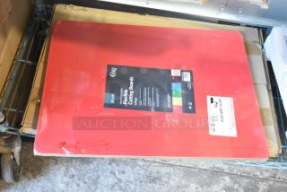 3 new scratch and dent Choice flexible cutting boards, 24"x18", multi-colored, includes metal rack, model 407FLX6P2418.