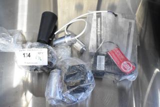 Six brand new scratch and dent items including a 17828004C compressor cover, packed in plastic with visible tags.