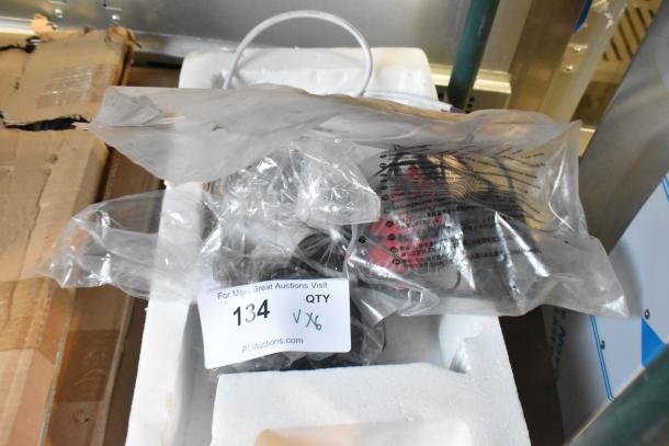 6 brand new scratch and dent items, including 17828004C compressor cover, sealed in plastic with auction tag showing QTY 6.