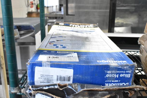 Brand new Dormont 1675KIT48 gas connector kit, 48" with SnapFast®, two elbows, restraining cable, small box damage.