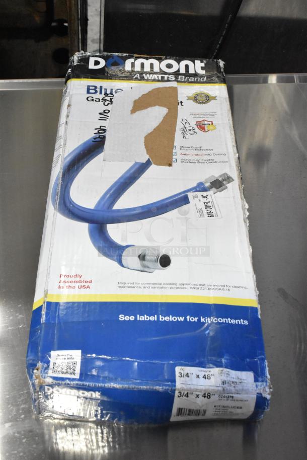 Brand new Dormont 1675KIT48 gas connector kit with SnapFast quick disconnect, two elbows, restraining cable, 3/4" diameter.