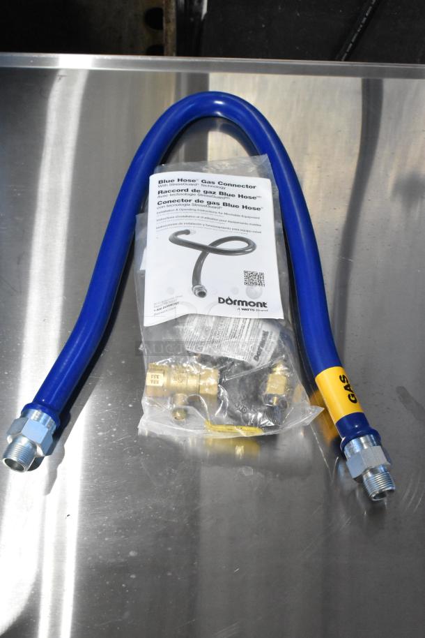 Brand new Dormont 1675KIT48, 48" moveable gas connector kit with SnapFast quick disconnect, two elbows, and restraining cable, 3/4" diameter, slight scratch and dent, packaging included.