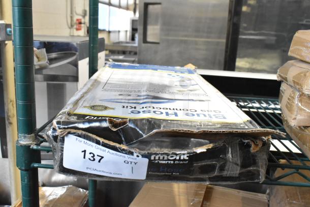Brand new scratch and dent Dormont 1675KIT48 gas connector kit, 48" with SnapFast® quick disconnect, two elbows, restraining cable, 3/4" diameter. Box shows wear.
