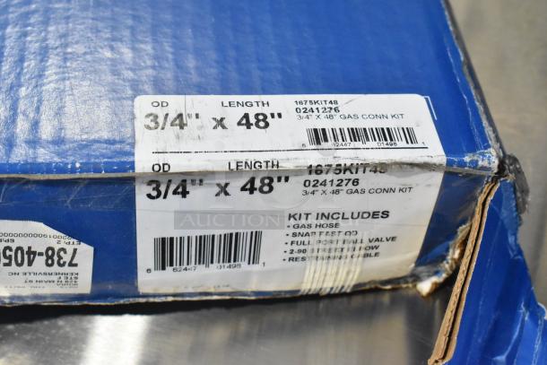 BRAND NEW SCRATCH AND DENT! Dormont 1675KIT48 gas connector kit, 48", 3/4" diameter, box with visible wear, includes two elbows.