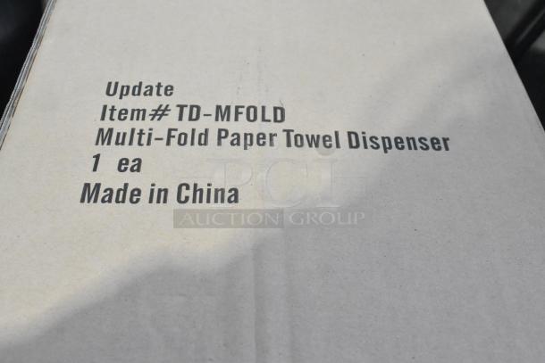 Box with text: "Update, Item# TD-MFOLD, Multi-Fold Paper Towel Dispenser, 1 ea, Made in China." Brand new condition.