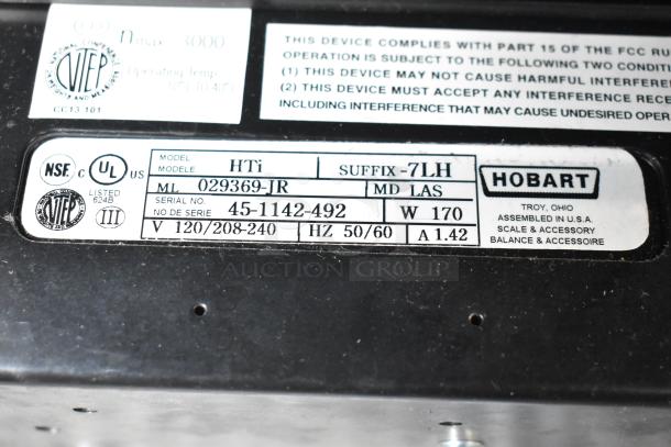 2016 Hobart HTi-7LH Metal Countertop Scale with Label Printer, model 029369-JR, 120/208-240 volts, 1 phase.