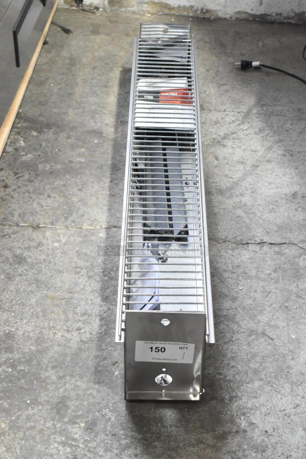 Brand new Backyard Pro metal grill with minor scratches and dents, rectangular design, stainless steel, labeled "150 QTY."