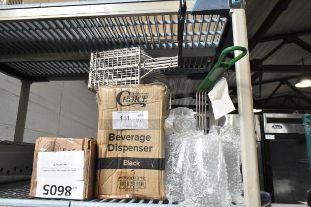 7 new items including Kason door closer, Frymaster fryer basket, and 176BD3BK2 beverage dispenser in packaging.