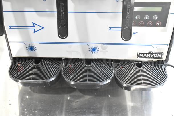 Narvon NSSM3 Summit Triple 3.2 Gallon Granita Machine with 115V, 1 Phase. Push levers, digital controls, Narvon logo visible.
