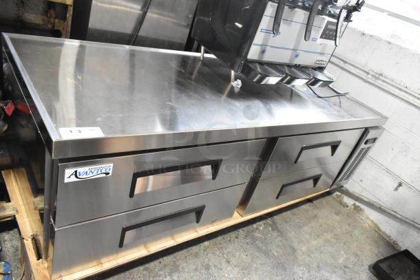 BRAND NEW Avantco 178CBE72HC Stainless Steel 4 Drawer Chef Base; commercial use, 115V, 1-phase, slight scratches.