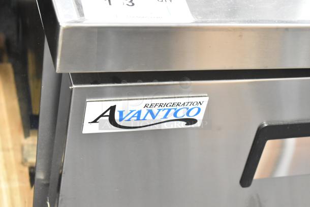 Brand new scratch and dent Avantco 178CBE72HC stainless steel 4 drawer chef base. 115V, labeled "Refrigeration Avantco."