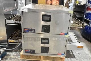 2 2021 Middleby Marshall CTX DZ33T Stainless Steel Commercial Electric Powered Conveyor Pizza Ovens on Commercial Casters. 208 Volts, 3/1 Phase. 2 Times Your Bid! - Item #1225813