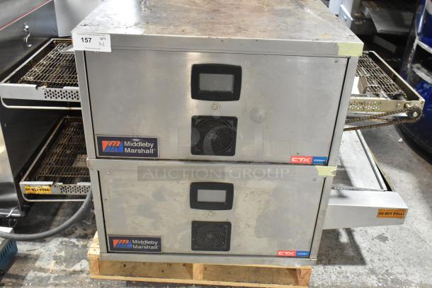 Middleby Marshall CTX DZ33T stainless steel conveyor pizza ovens, electric, 208V, on casters, dual unit, used condition.