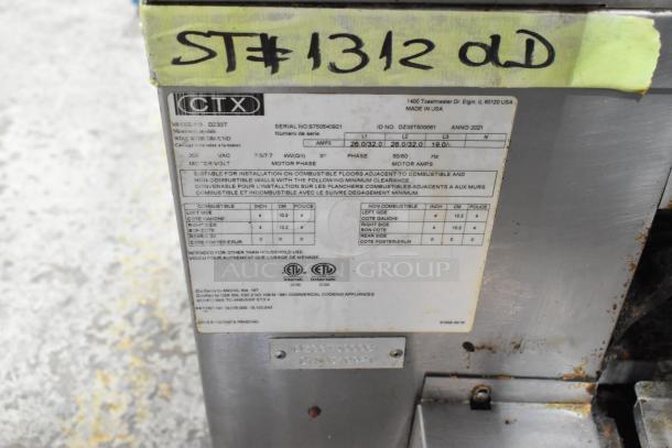 Middleby Marshall CTX DZ33T stainless steel pizza oven label, showing model, serial number, and electrical specifications.