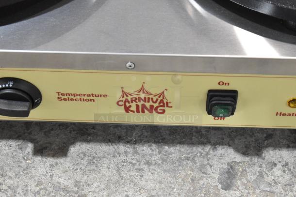Carnival King 382TCM16DBL stainless steel dual crepe maker, 16" non-stick, 208/240V, features temperature controls.